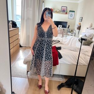 All Saints Marcella Black and White Patterned Midi Dress in Size 8